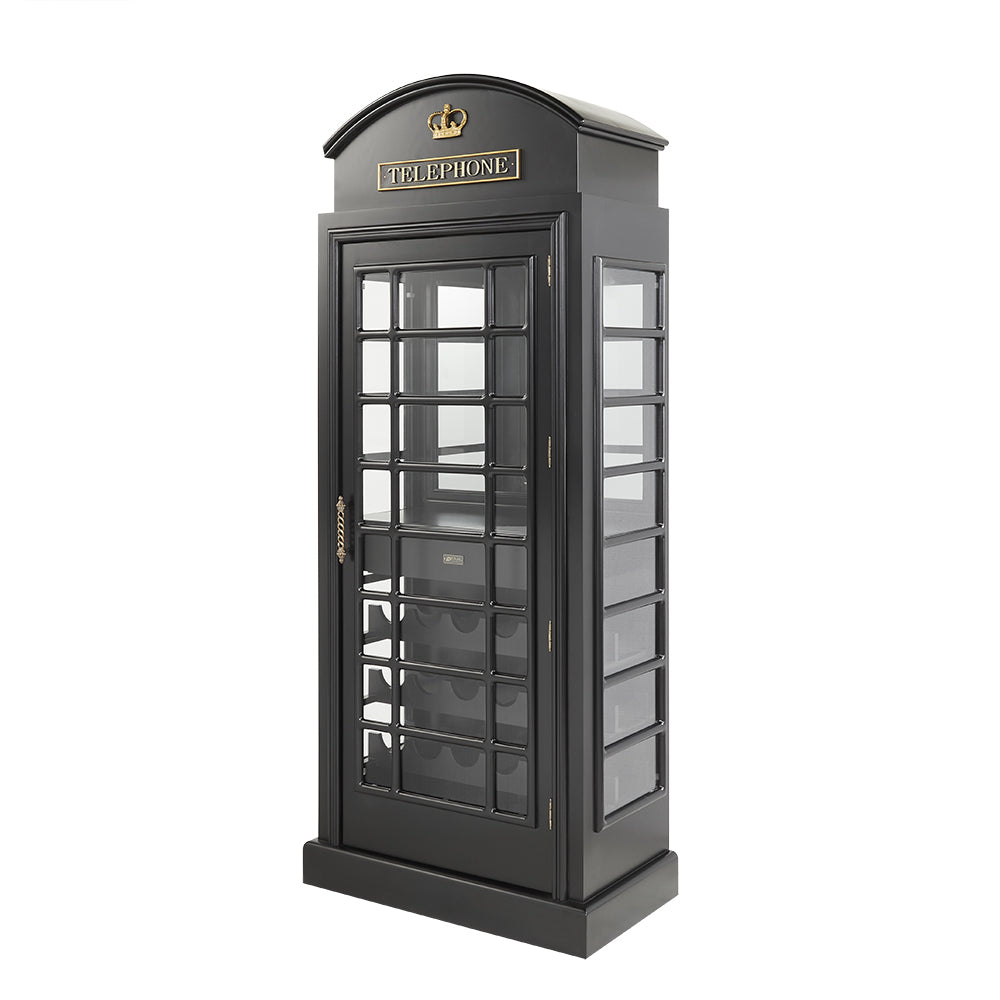 OLD ENGLISH TELEPHONE BOOTH BAR CABINET - BLACK