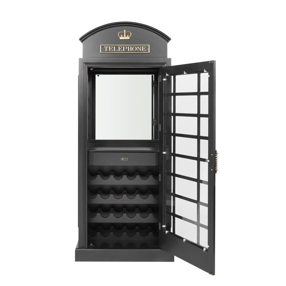 OLD ENGLISH TELEPHONE BOOTH BAR CABINET - BLACK